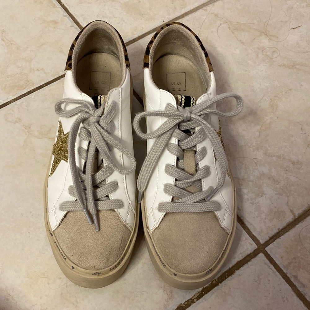 Shu Shop Gold Glitter Leopard Trim Sneakers